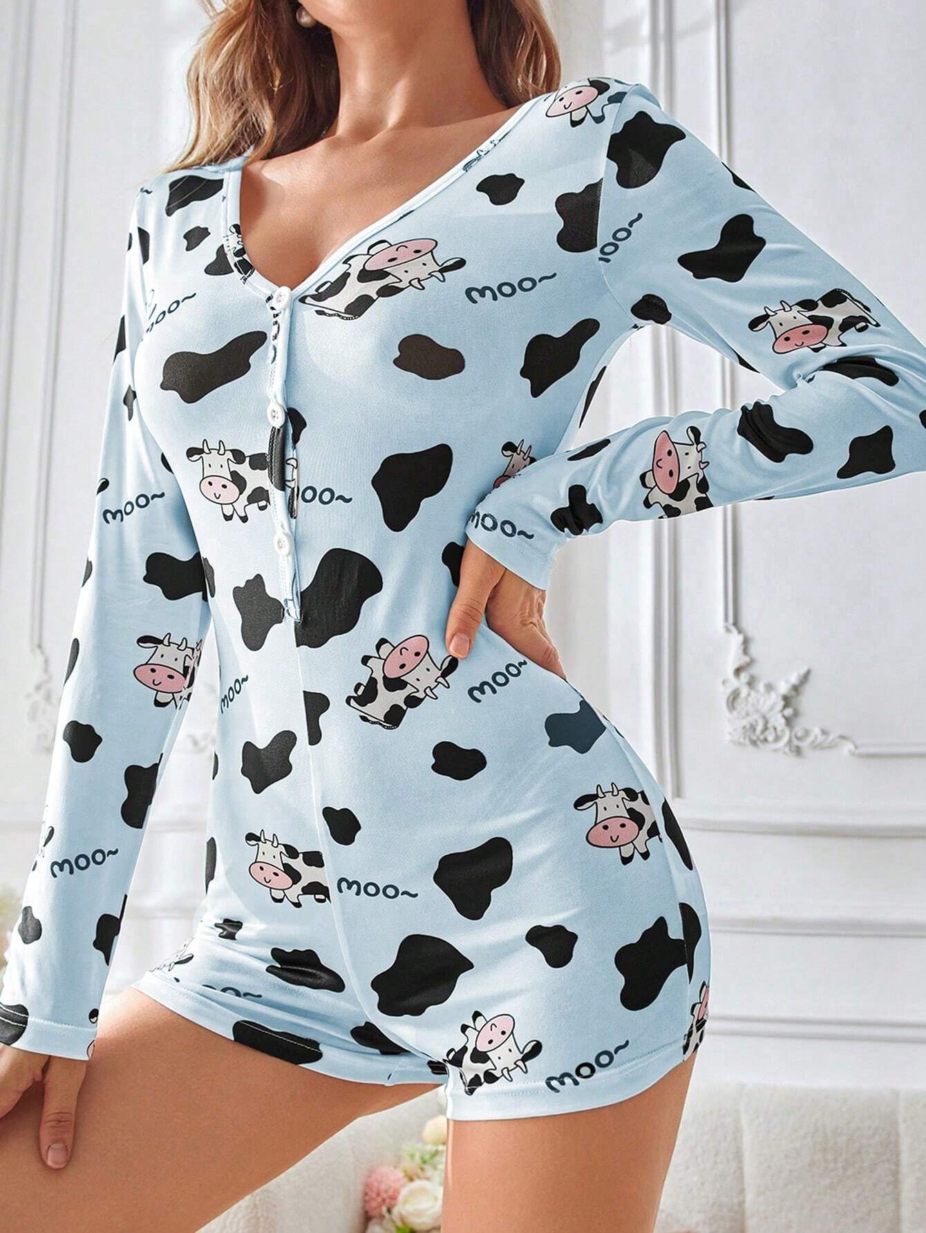 İnek Desenli Tulum Pijama