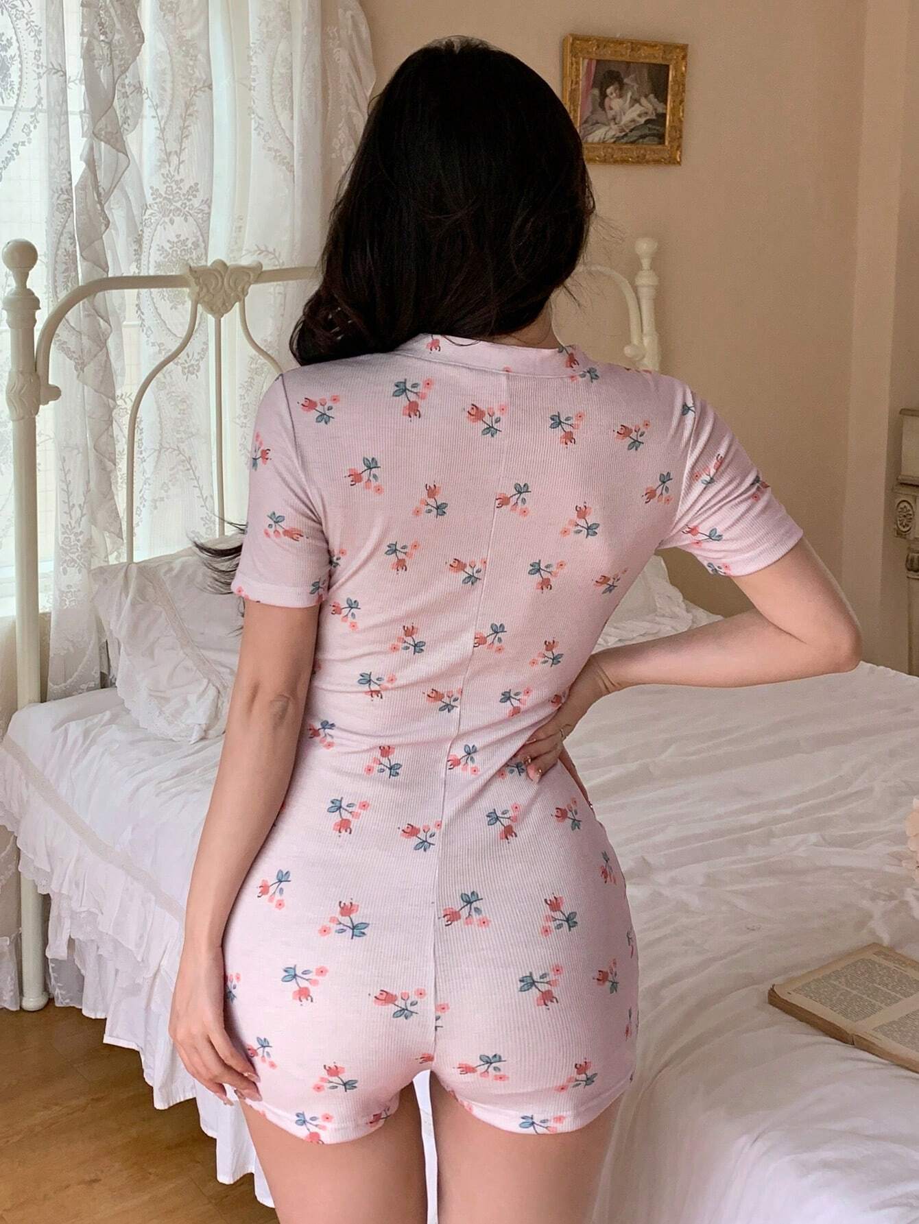 Çiçek Desenli Tulum Pijama