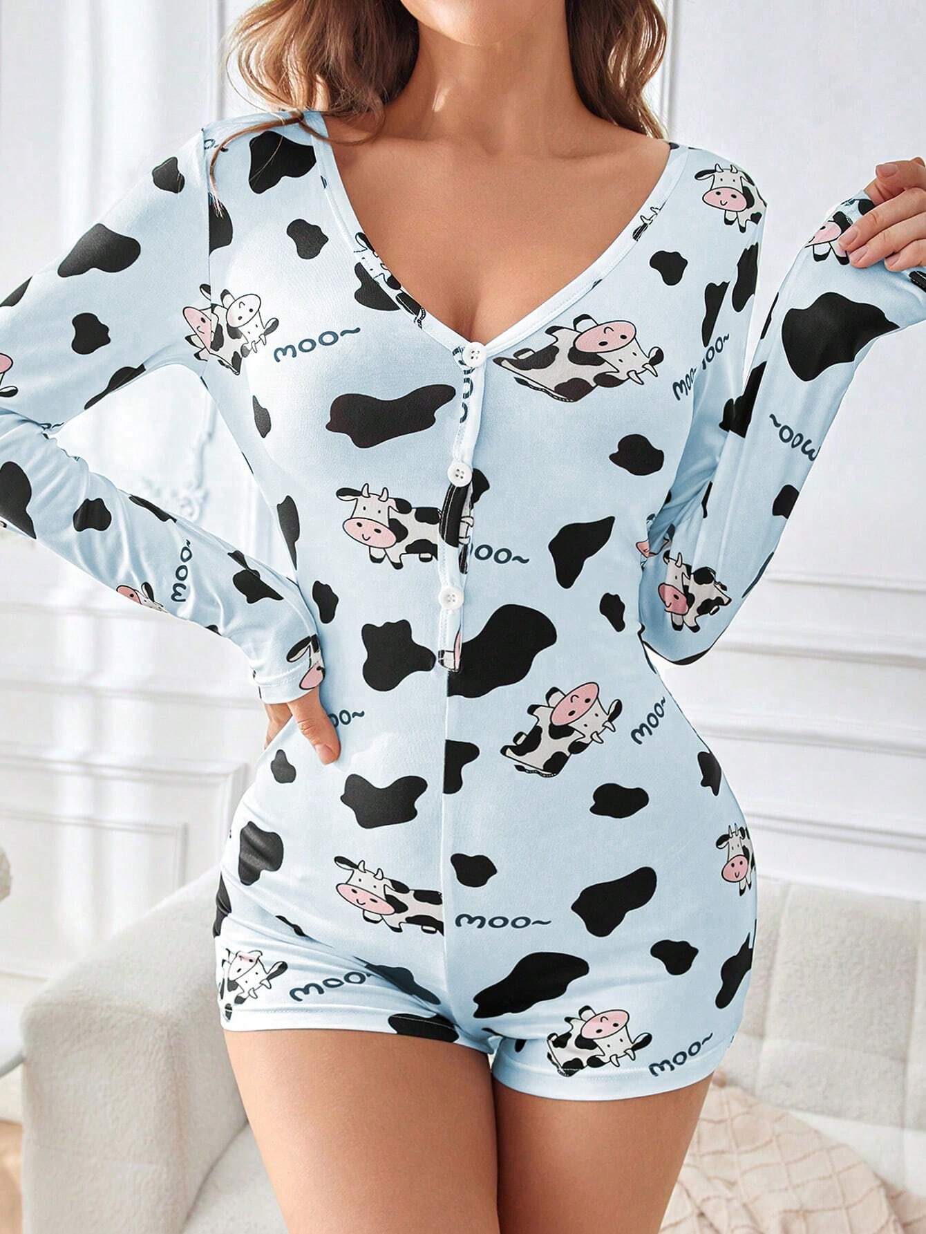İnek Desenli Tulum Pijama
