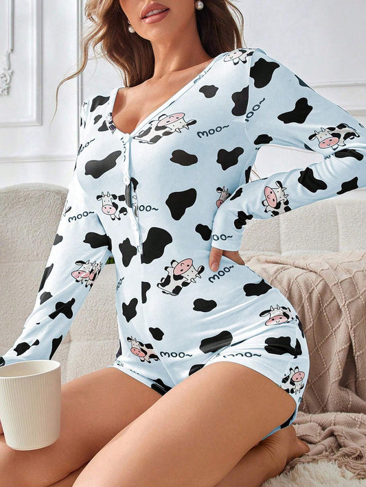 İnek Desenli Tulum Pijama