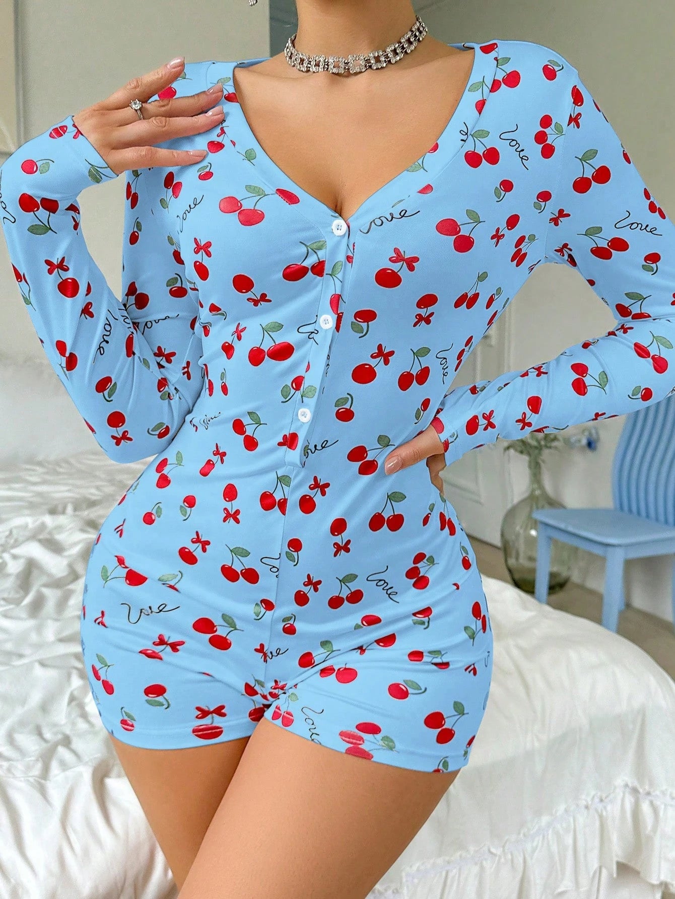 Kiraz Love Desenli Tulum Pijama