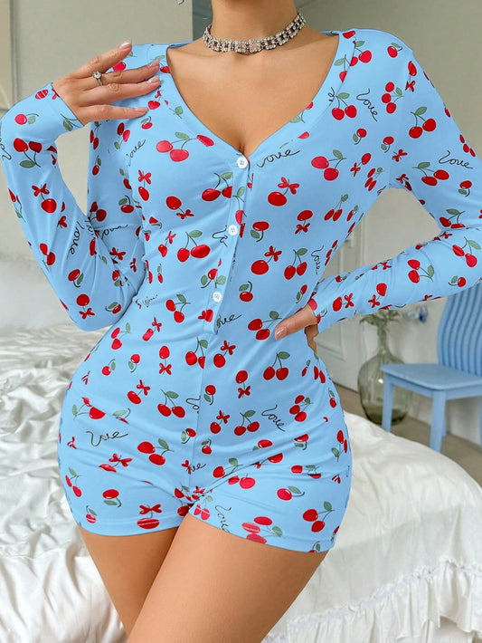 Kiraz Love Desenli Tulum Pijama