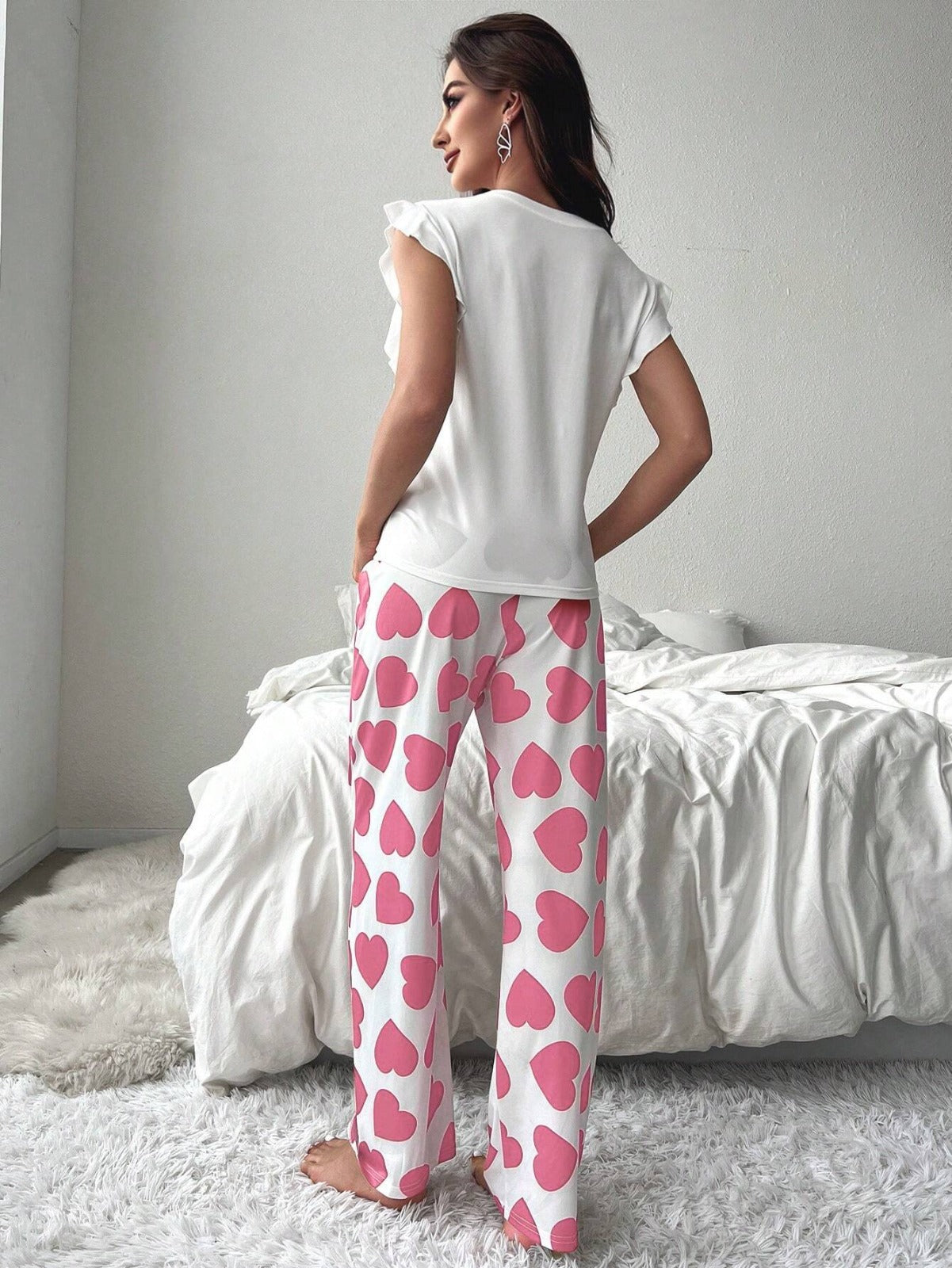 Kalp Desenli Kısa Kollu Pijama Takımı