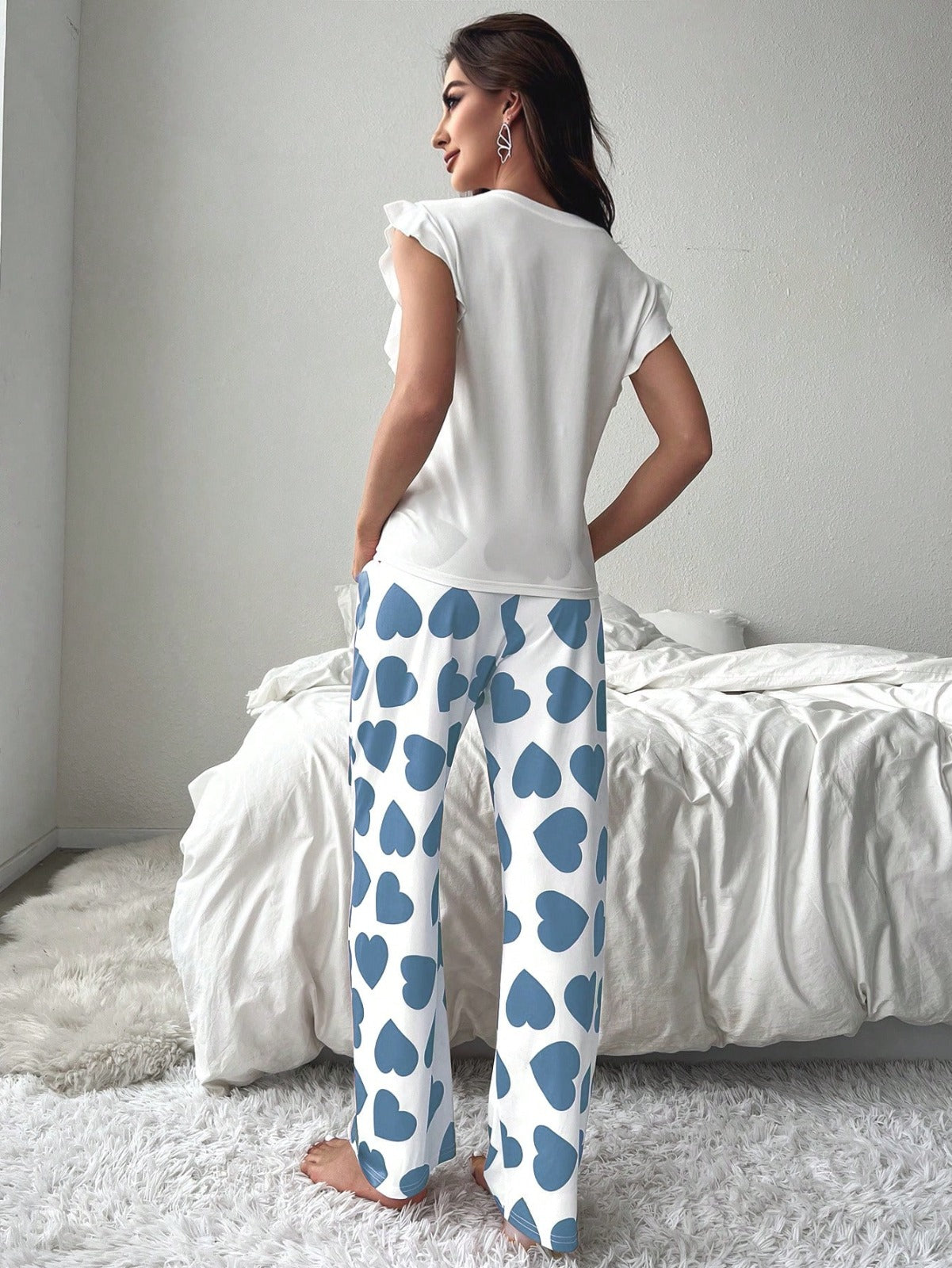 Kalp Desenli Kısa Kollu Pijama Takımı
