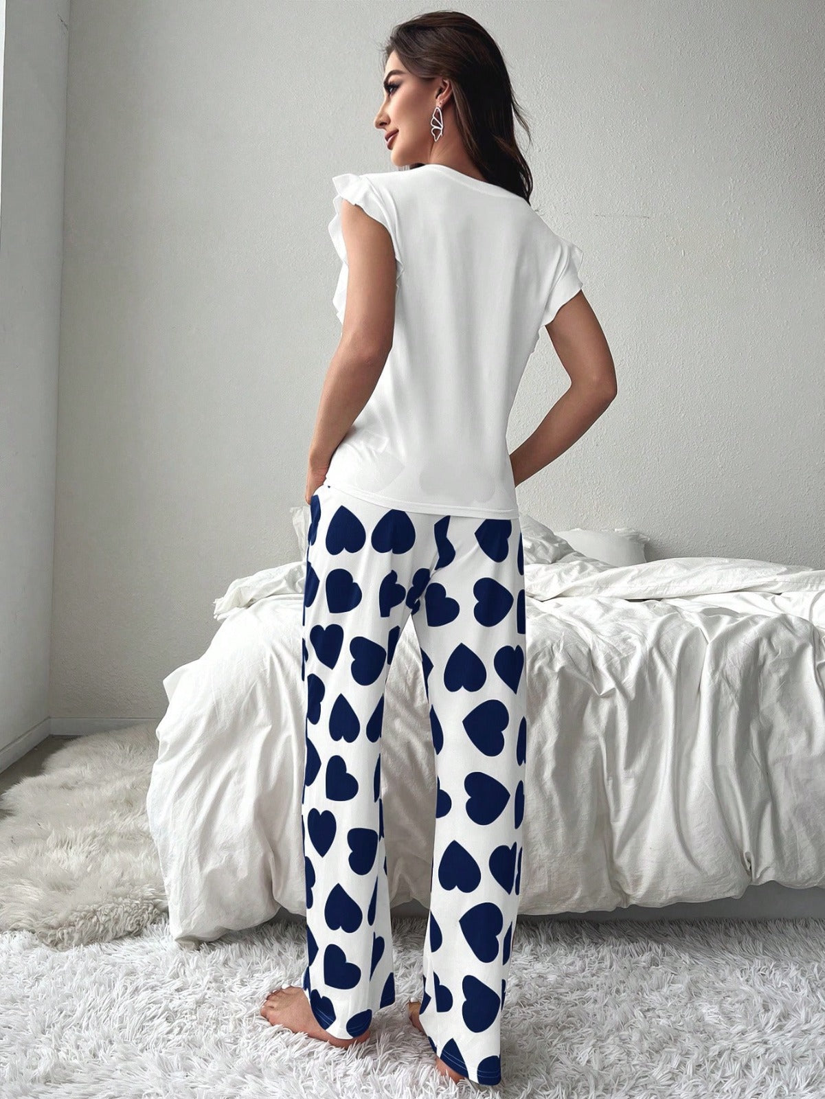 Kalp Desenli Kısa Kollu Pijama Takımı