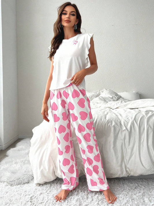Kalp Desenli Kısa Kollu Pijama Takımı