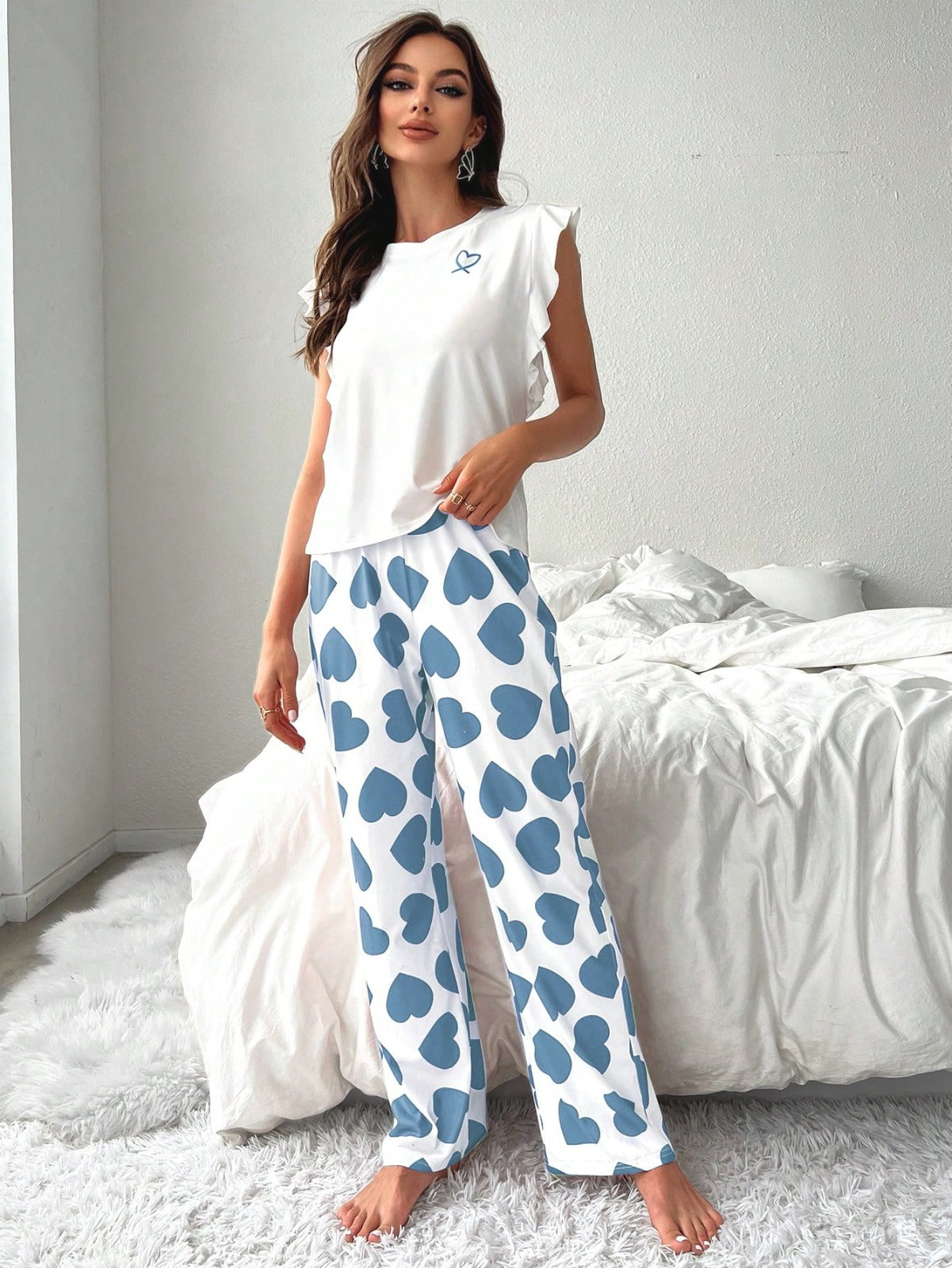 Kalp Desenli Kısa Kollu Pijama Takımı