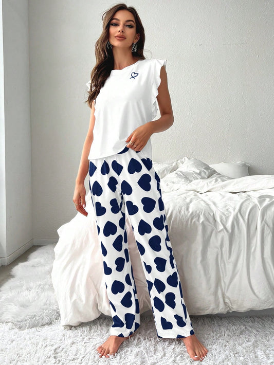 Kalp Desenli Kısa Kollu Pijama Takımı